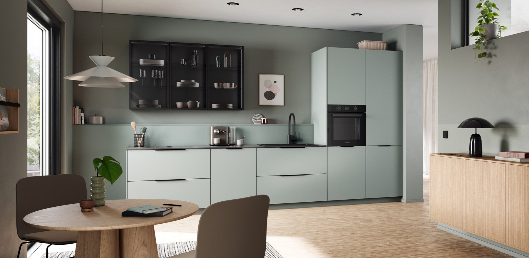 Quartz worktops for a refined, hard-working kitchen.